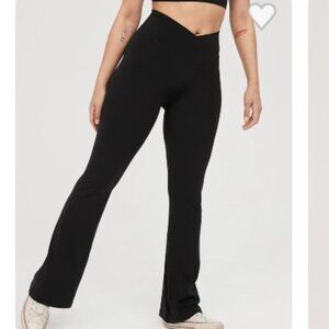 OFFLINE By Aerie Real Me High Waisted Crossover Flare Legging, small, true black